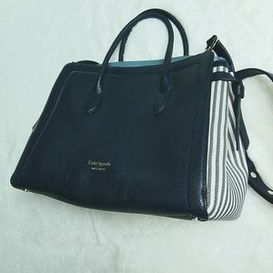 Kate Spade Knott Stripe Satchel Genuine Blue pebbled leather